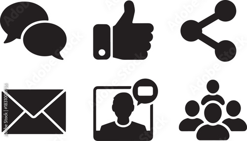 Social media communication icons set with chat like share email user profile and group symbols