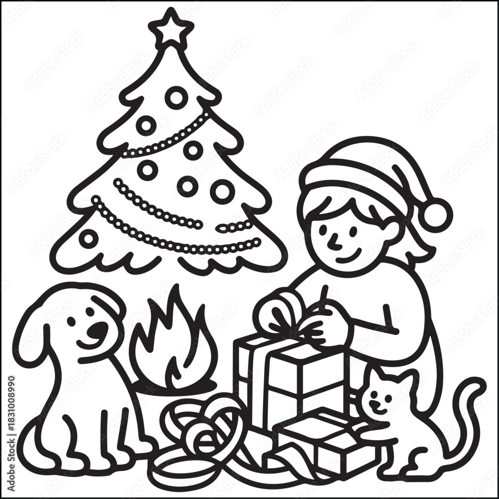 Obraz premium Cozy girls with bold black and white coloring pages