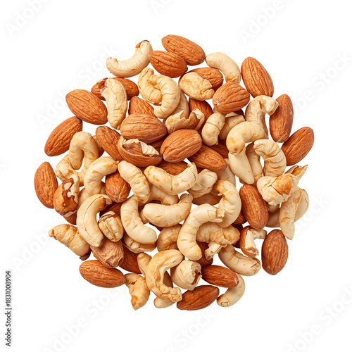 Mixed Nuts Blend of Almonds and Cashews in a Casual Arrangement on a White Ba...