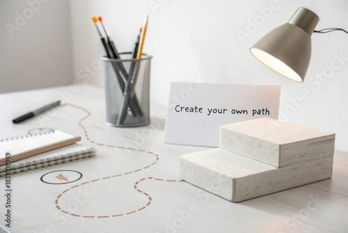 Clean Desk Featuring Sharp Edged Blocks with Inspirational Path Details