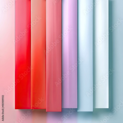 A close-up shot of a composition featuring a series of colorful, gradient rectangles, arranged vertically with soft lighting.