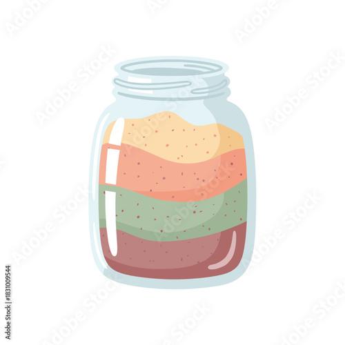 Glass jar filled with layered superfood powders for healthy eating  