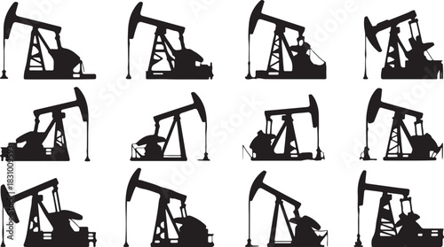 Diverse Oil Rigs Silhouettes A Vector Set for Energy Industry and Environmental Themes