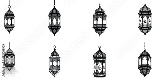 Hand drawn islamic lanterns collection for ramadan and eid celebrations