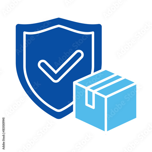 Parcel Insurance Icons In Blue Style, Vector Illustration 