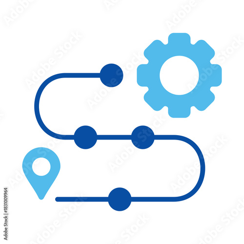 Route Optimization Icons In Blue Style, Vector Illustration 