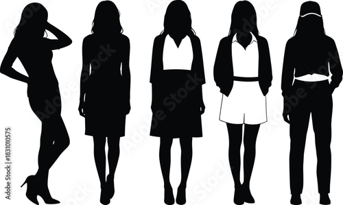 Collection of fashionable women silhouettes in various stylish poses, modern female figure illustration for fashion design, apparel concepts, beauty themes and trend artwork