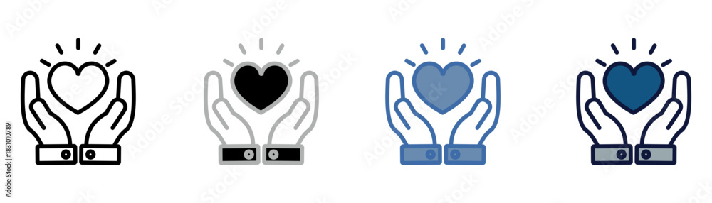 Fototapeta premium charity icon set multiple style collection with two hands and heart design
