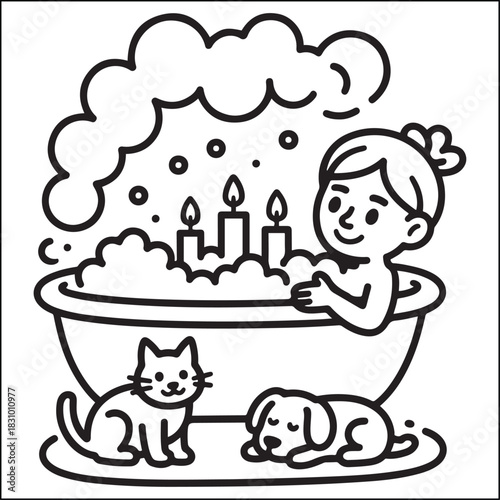 Fotografie Cozy girls with bold black and white coloring pages