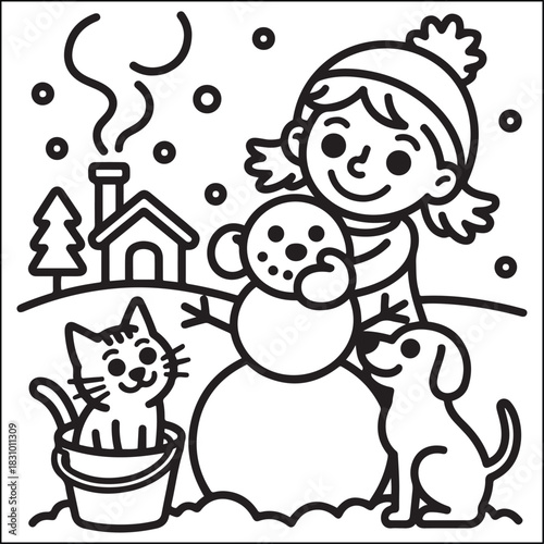 Εκτύπωση καμβά Cozy girls with bold black and white coloring pages