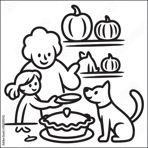 Принти на полотні Cozy girls with bold black and white coloring pages