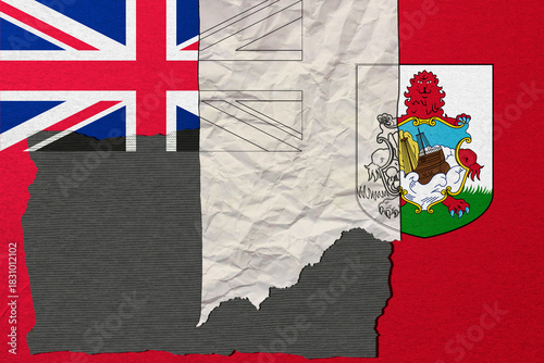 Konstfotografi A fragmented textured composition showcases Bermuda's flag, coat of arms, and abstract elements, evoking a sense of history and contemporary visual design