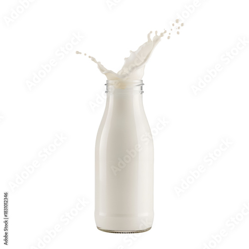 Milk Splashing out of a Jar With White Droplets Against a Plain Background