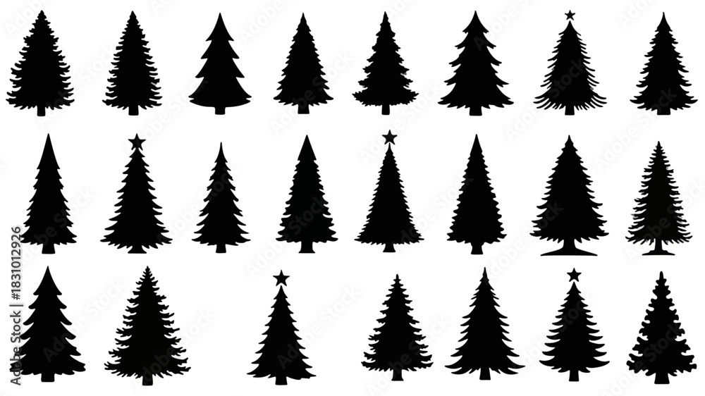 Fototapeta premium Christmas Tree Silhouette Vector Collection for Festive Design Projects