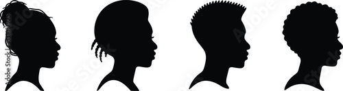 Black hair silhouette profile, afro twist bun styles, diverse hairstyle vector, cultural identity, black beauty, hair texture illustration, side view