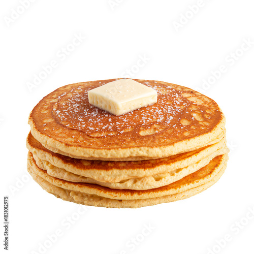 Fluffy Pancakes Stacked With Butter on Top, Ready for a Delicious Breakfast T...