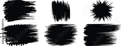 Collection of artistic black brush strokes for graphic design elements