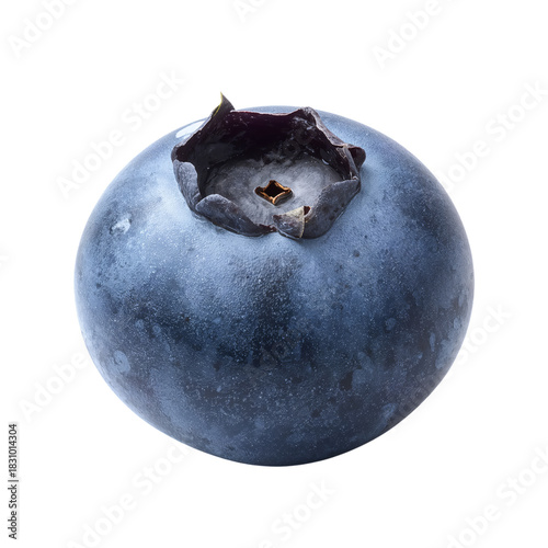Fresh Blueberry Resting on a White Surface Showcasing Its Rich Color and Text...