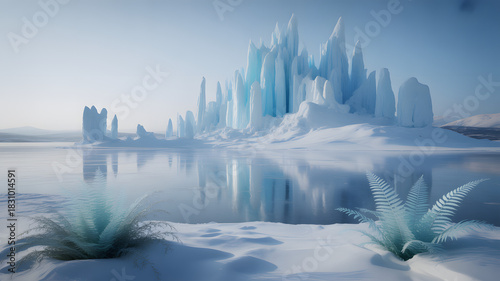 A magical pathway winding through an
ancient, overgrown garden. Cascading pink wisteria and ivy drape over stone archways, leading towards a soft, ethereal light in the distance. Lush greenery, vibran