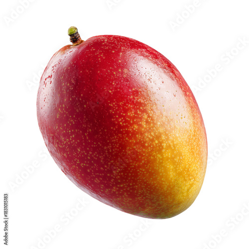 Fresh Mango With Dew Drops Resting on a White Surface in Bright Light