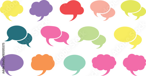 Mega Vector Collection of Colorful Speech Bubbles and Thought Balloons in Various Shapes and Pastel Colors, Ideal for Communication, Conversation, Comics, and Social Media Design