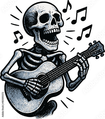 Bone Rocker Guitar Player Skull Design