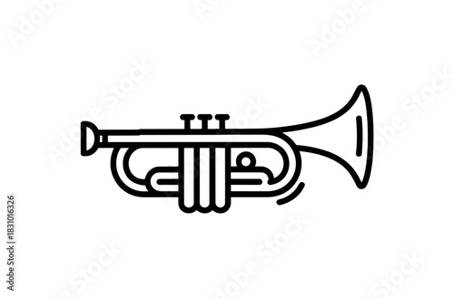 Illustration of a black outline trumpet with valves and a flared bell shape