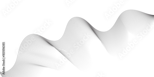 Abstract grey, white smooth element swoosh speed wave modern stream background. Wave with lines created using blend tool. Abstract frequency sound wave lines and twisted curve lines background.	
