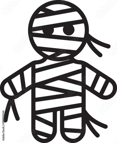 Outline vector mummy figure wrapped in bandages for Halloween celebration or spooky season