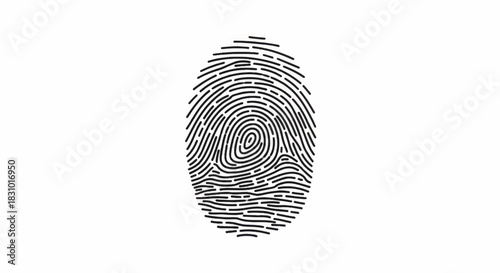 Fingerprint icon for biometric security. Black line art vector illustration of thumbprint. Identity verification symbol isolated on white background
