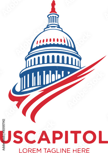 United states capitol dome logo with dynamic red and blue stripes.