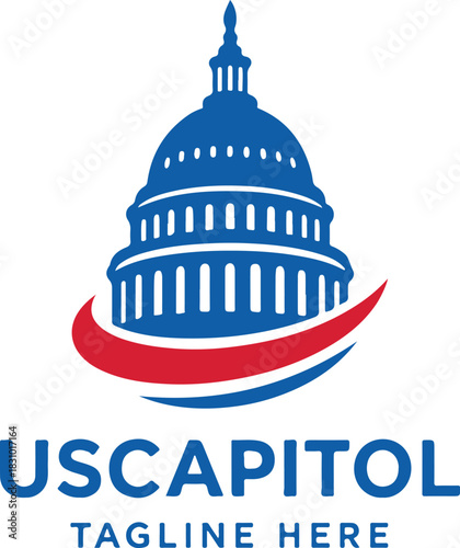 United states capitol building dome icon with patriotic red line