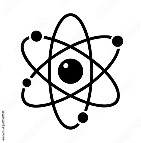 Sleek atom symbol for science education materials or technology branding, perfect for a modern, minimalist design or educational resource