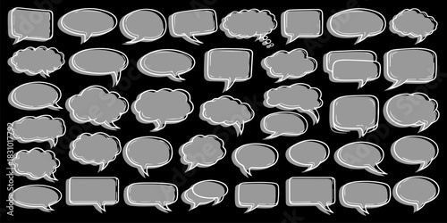 Hand drawn comic speech bubble doodle talk style dialog balloon, thought cloud speech bubble element pack set. Retro empty Cartoons speak comic speech bubbles set elements on a blackboard background.