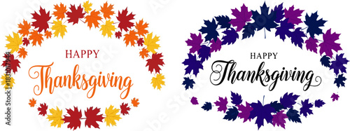 Celebration text hand drawn happy thanksgiving calligraphy text for greeting card. Happy Thanksgiving typography with berries and leaves for postcard icons badge. Vector realistic isolated typography.