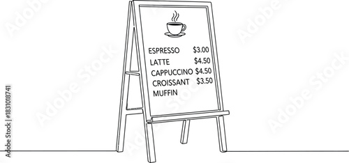 Hand drawn sandwich board with coffee menu isolated on transparent background for cafe or restaurant design element isolated on transparent background