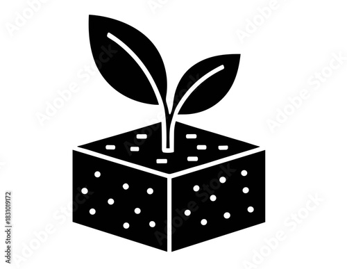 Fresh seedling growing in cube, symbolizing new beginnings and sustainable agriculture in modern hydroponics, eco-friendly gardening projects
