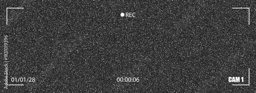 Illustration of a security camera (CCTV) viewfinder overlay filled with heavy black and white static noise or grain