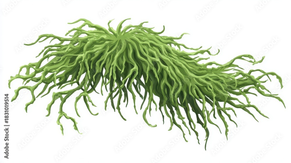 Obraz premium Abstract Green Fronds with Curving Tendrils and Delicate Branching on a Clean White Background