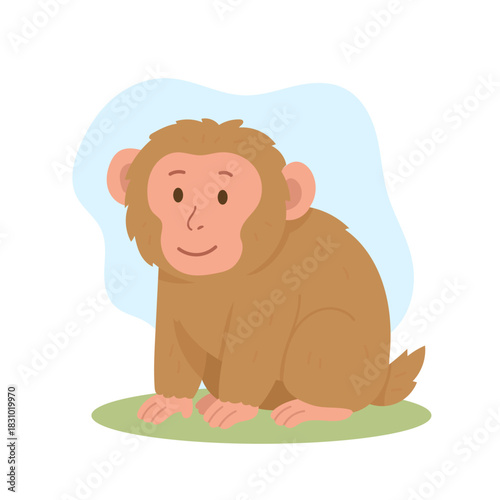 Cartoon japanese macaque vector illustration. Cute japanese macaque isolated on white background.