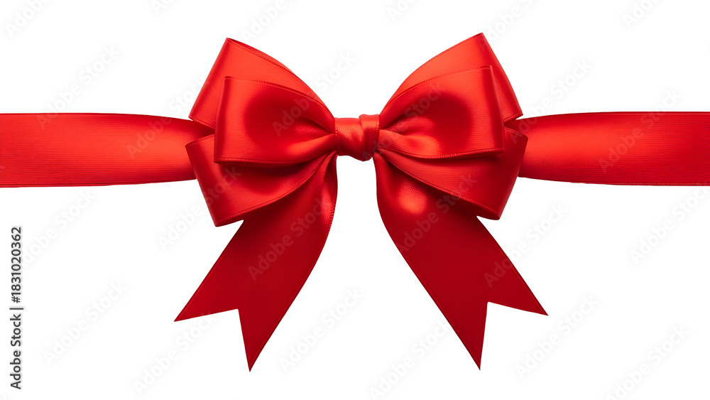 Fototapeta premium Red satin ribbon bow isolated on white background, a symbol of celebration and luxury