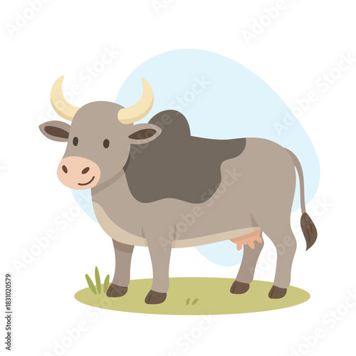 Cartoon zebu vector illustration. Cute Brahman bull isolated on white background.