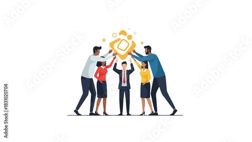 Diverse Corporate Team Celebrating Breakthrough Success and Shared Innovation. Highlighting collaboration and goal attainment.