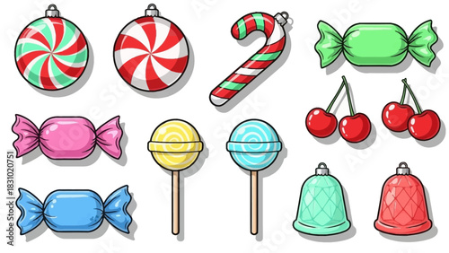 Festive Assortment Christmas Sweets & Ornaments Illustration