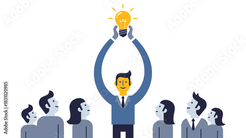 Visionary business leader presenting a breakthrough idea (lightbulb moment) to motivate the team