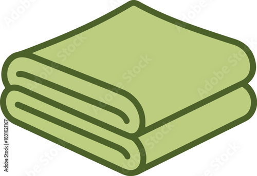 Stack of two neatly folded green towels vector icon illustration on a transparent background for various uses.