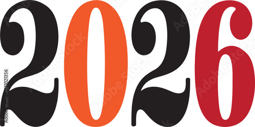 Bold Orange and Red Numbers 2026 for New Year Celebration Graphic Element digits