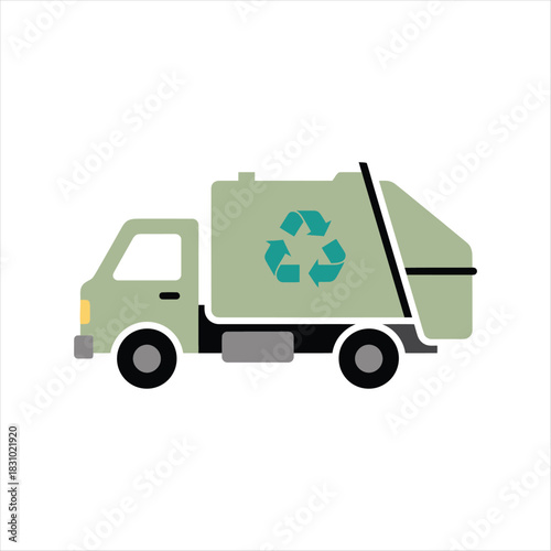 Green recycling truck icon