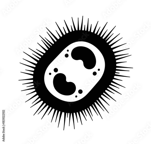 Detailed black and white rendering of a bacteria cell, perfect for medical education or scientific presentations showcasing microbiology concepts