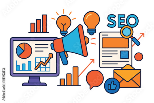 Digital marketing and seo strategy with analytics and communication tools